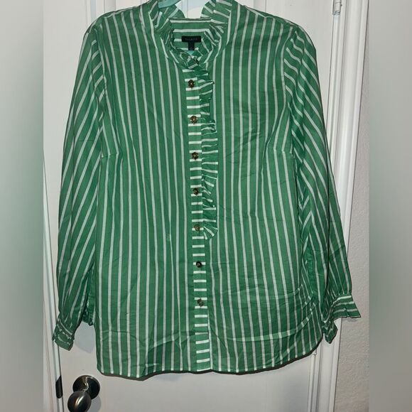Talbots Green and White Casual Button Down Shirt - Picture 1 of 5